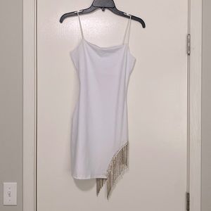 SHEIN White Spaghetti Strap Mini Dress with Fringe Chain Detail